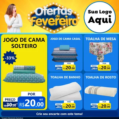 Modelo de Rede Social para Feed Facebook com o tema Ofertas de Fevereiro para Cama, Mesa e Banho