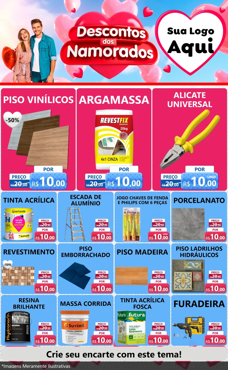 Modelo de Encarte para Encarte Grande com o tema Descontos dos Namorados para Material para Construção