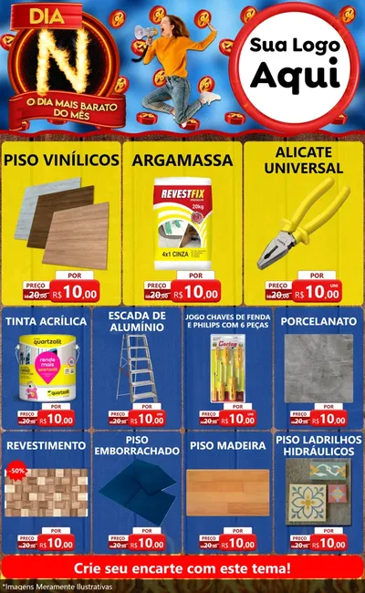 Modelo de Encarte para Encarte Grande com o tema Dia N - O Dia Mais Barato Do Mês para Material para Construção