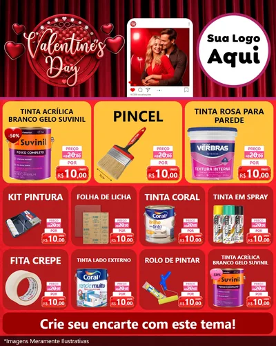 Modelo de Rede Social para Feed Instagram com o tema Valentine's Day para Tintas e Ferramentas