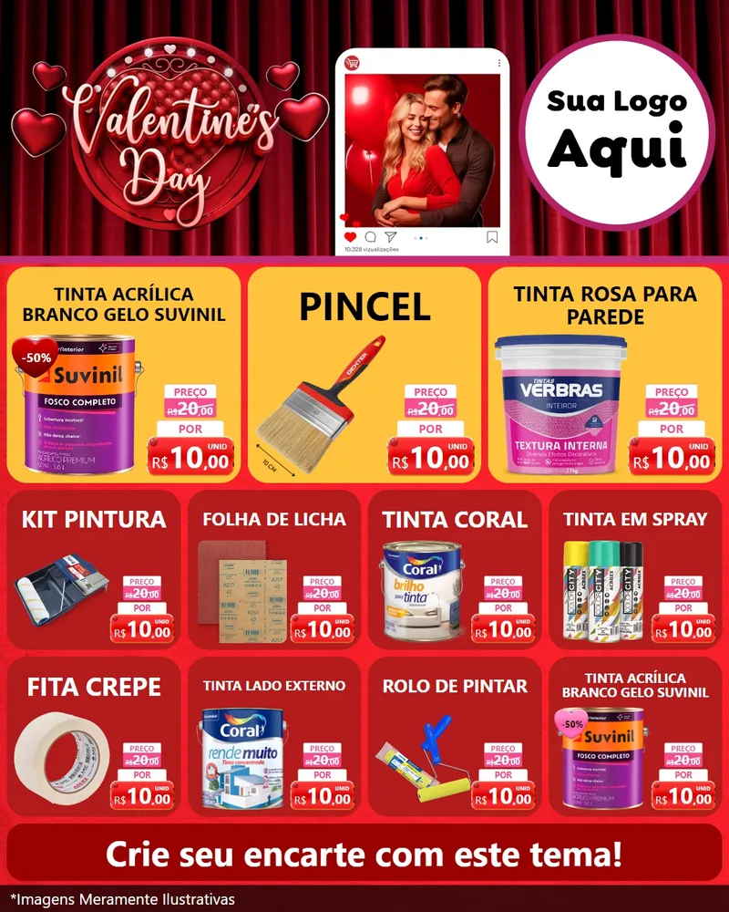 Modelo de Rede Social para Feed Instagram com o tema Valentine's Day para Tintas e Ferramentas