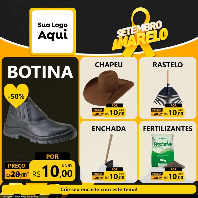Modelo de Rede Social para Feed Facebook com o tema Setembro Amarelo para Agropecuária