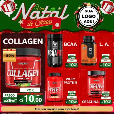 Modelo de Rede Social para Feed Facebook com o tema Um Natal de Ofertas para Suplementos alimentares