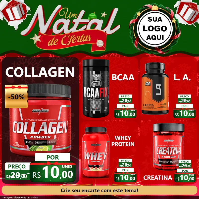 Modelo de Rede Social para Feed Facebook com o tema Um Natal de Ofertas para Suplementos alimentares