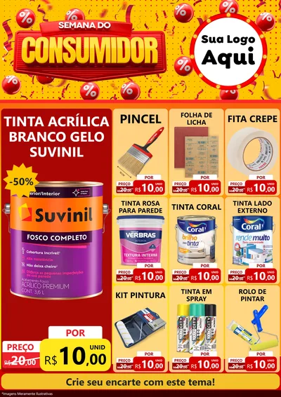 Modelo de Encarte para Encarte A4 Vertical com o tema Semana do Consumidor para Tintas e Ferramentas