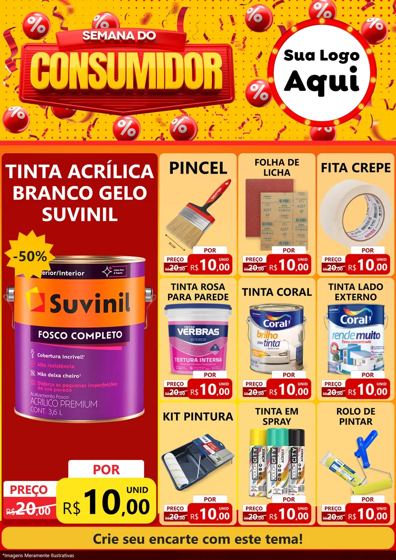 Modelo de Encarte para Encarte A4 Vertical com o tema Semana do Consumidor para Tintas e Ferramentas