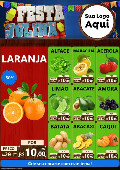 Modelo de Encarte para Encarte A4 Vertical com o tema Festa Julina para Hortifrúti
