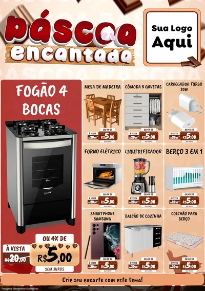 Modelo de Encarte para Encarte A4 Vertical com o tema Páscoa Encantada para Móveis e Eletro