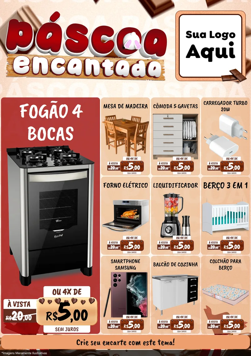 Modelo de Encarte para Encarte A4 Vertical com o tema Páscoa Encantada para Móveis e Eletro