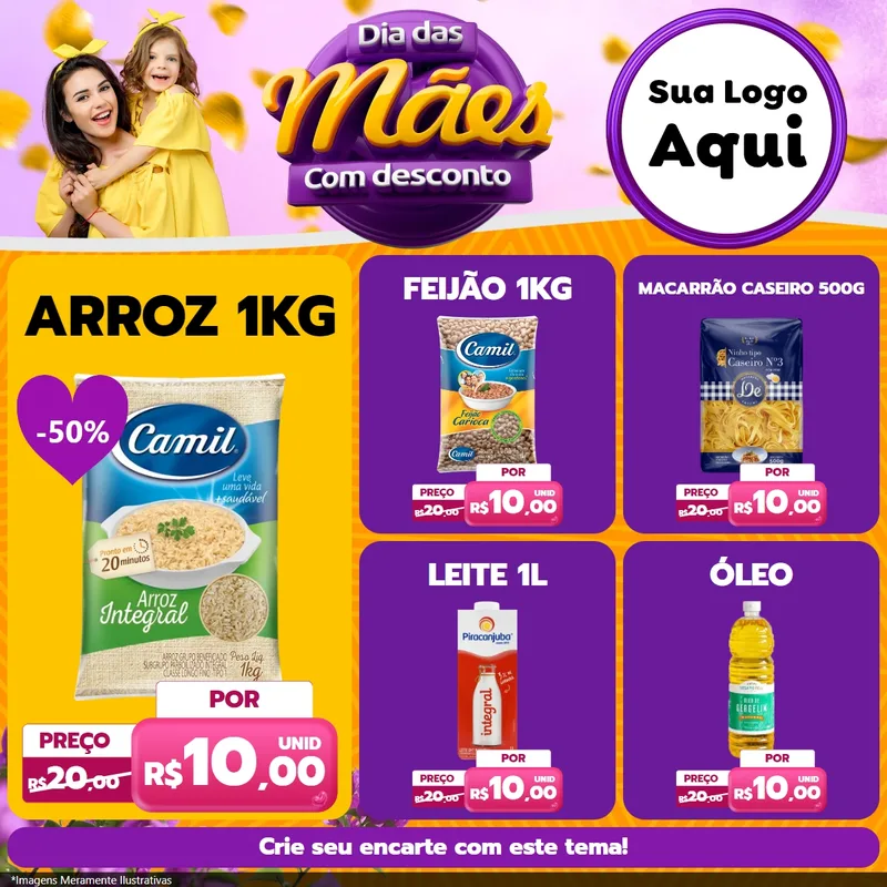 Modelo de Rede Social para Feed Facebook com o tema Dia das Mães com Desconto para Supermercado