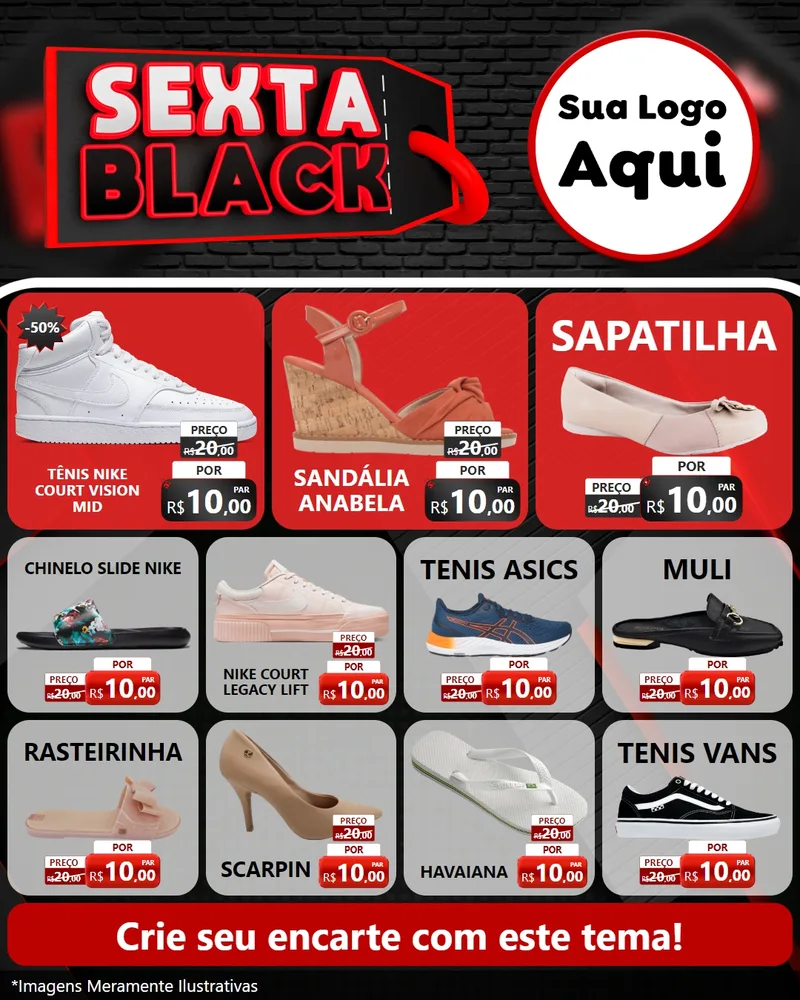 Modelo de Rede Social para Feed Instagram com o tema Sexta Black para Calçados