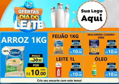 Modelo de Encarte para Encarte A4 Horizontal com o tema Ofertas Dia do Leite para Supermercado