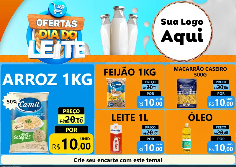 Modelo de Encarte para Encarte A4 Horizontal com o tema Ofertas Dia do Leite para Supermercado