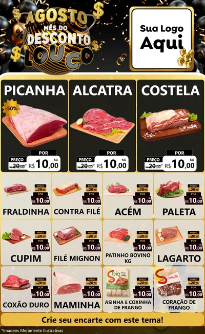 Modelo de Encarte para Encarte Grande com o tema Agosto Mês do Desconto Louco para Açougue