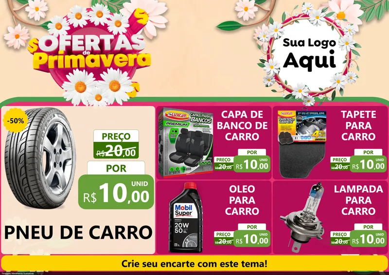 Modelo de Encarte para Encarte A4 Horizontal com o tema Ofertas de Primavera para Auto peças
