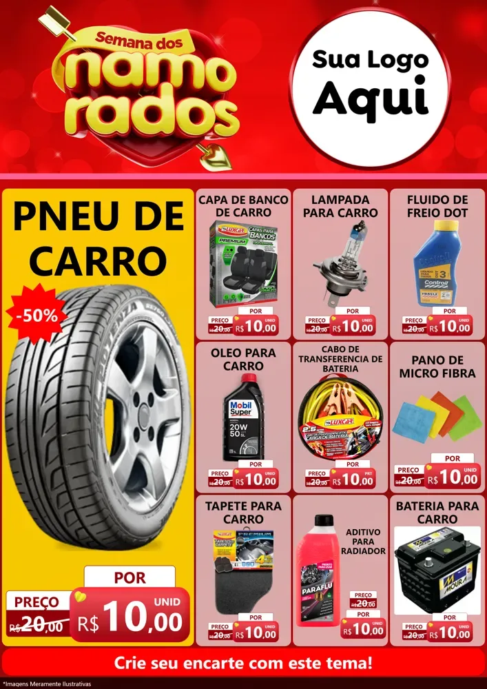 Modelo de Encarte para Encarte A4 Vertical com o tema Semana dos namorados para Auto peças