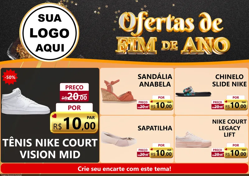 Modelo de Encarte para Encarte A4 Horizontal com o tema Ofertas de Fim de Ano para Calçados
