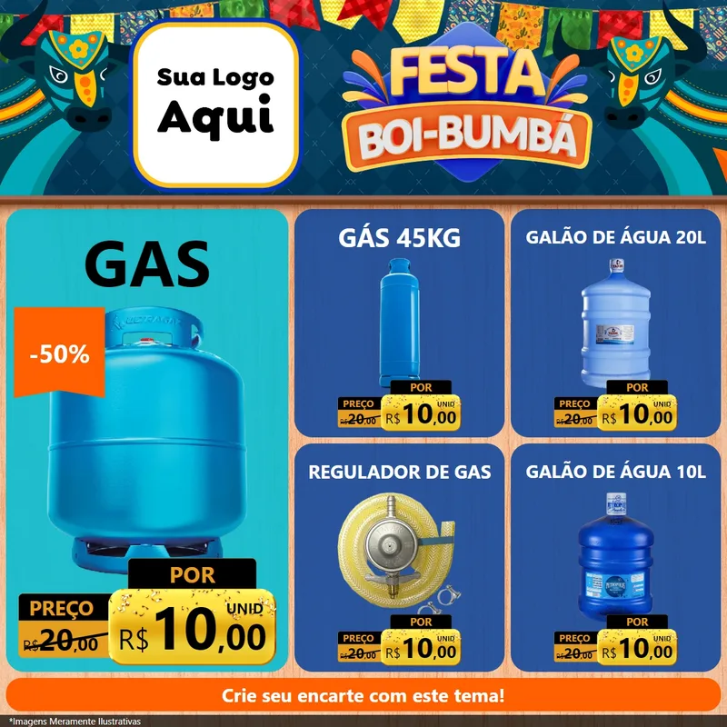 Modelo de Rede Social para Feed Facebook com o tema Festa Boi Bumbá para Água e gás