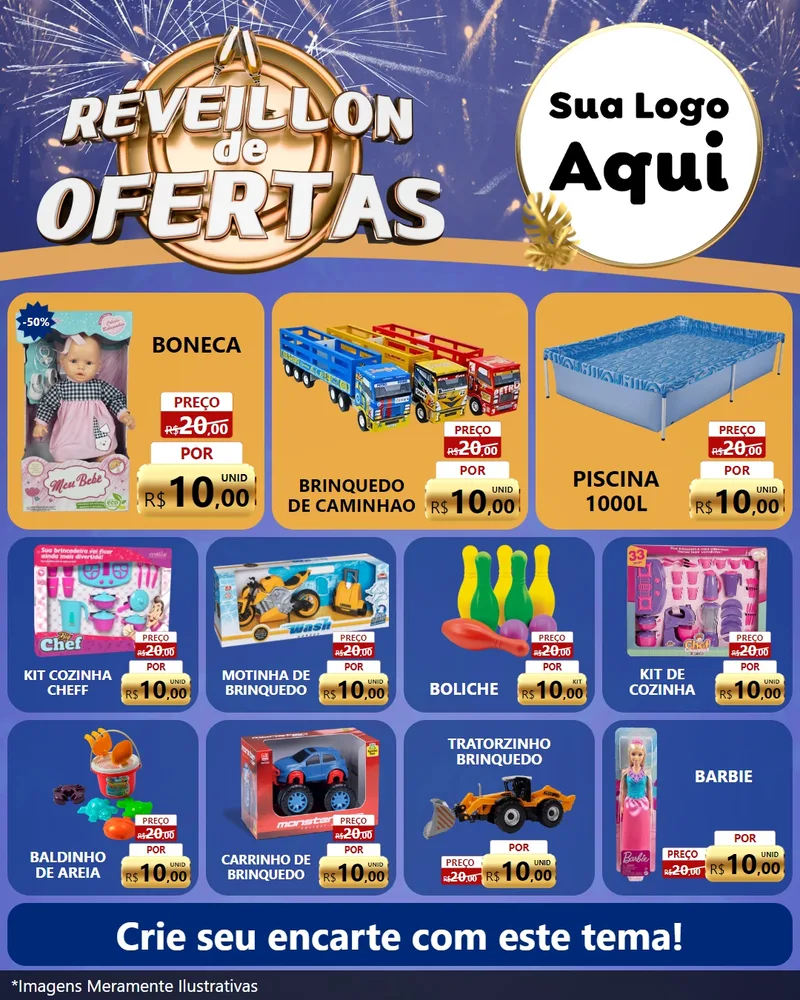 Modelo de Rede Social para Feed Instagram com o tema Réveillon de Ofertas para Brinquedos