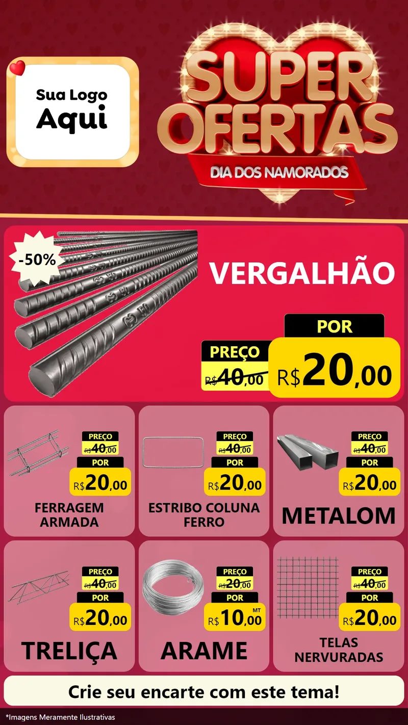 Modelo de Rede Social para Stories com o tema Dia dos Namorados para Ferragens