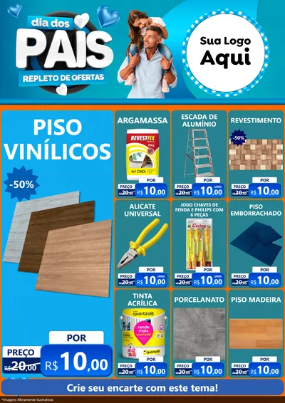 Modelo de Encarte para Encarte A4 Vertical com o tema Dia Dos Pais Repleto de Ofertas para Material para Construção