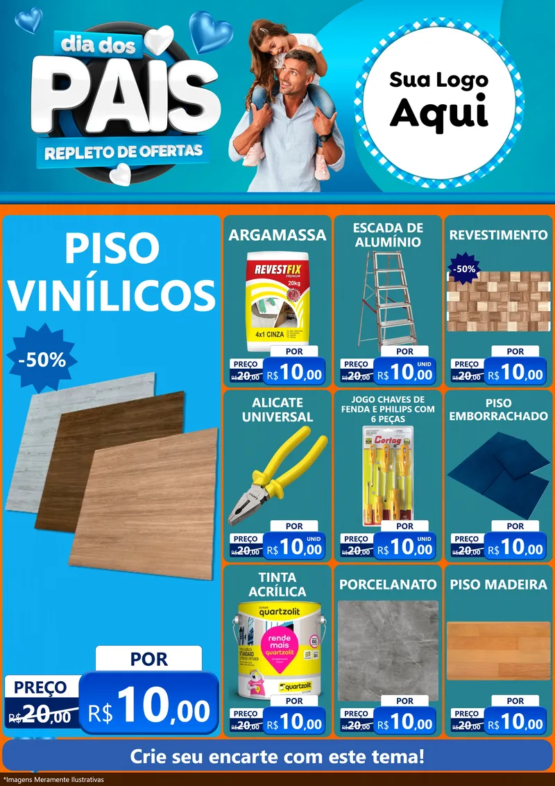 Modelo de Encarte para Encarte A4 Vertical com o tema Dia Dos Pais Repleto de Ofertas para Material para Construção