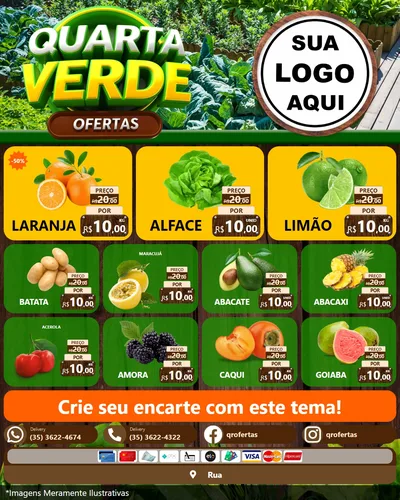 Modelo de Rede Social para Feed Instagram com o tema Quarta Verde Ofertas para Hortifrúti