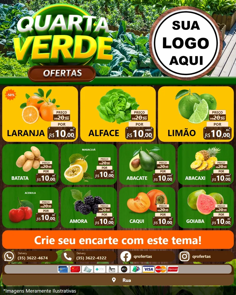 Modelo de Rede Social para Feed Instagram com o tema Quarta Verde Ofertas para Hortifrúti