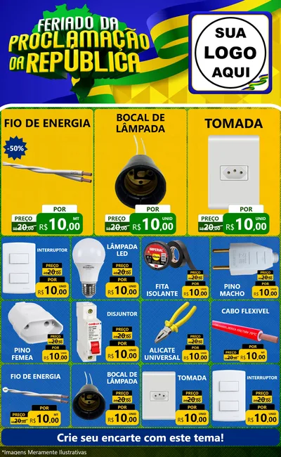 Modelo de Encarte para Encarte Grande com o tema Feriado da Proclamação da República para Materiais Elétricos