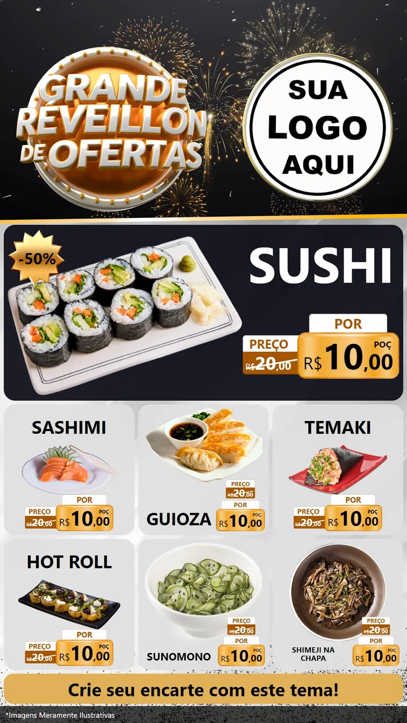 Modelo de Rede Social para Stories com o tema Grande Réveillon de Ofertas para Comida japonesa