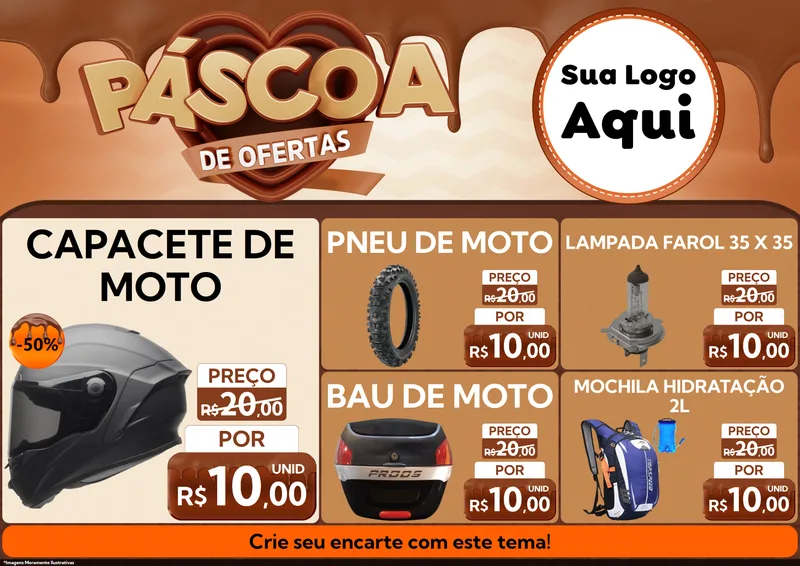 Modelo de Encarte para Encarte A4 Horizontal com o tema Páscoa de Ofertas para Moto peças