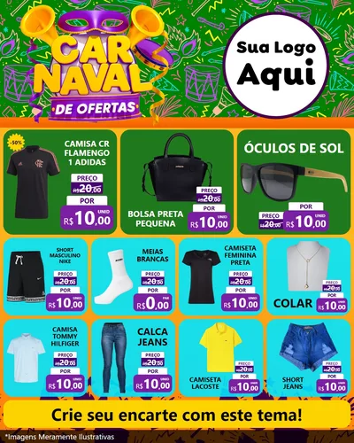 Modelo de Rede Social para Feed Instagram com o tema Carnaval de Ofertas para Roupas e acessórios