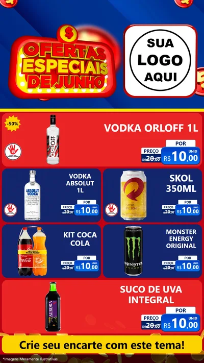 Modelo de TV para TV Vertical com o tema Ofertas Especiais de Junho para Distribuidora de bebidas