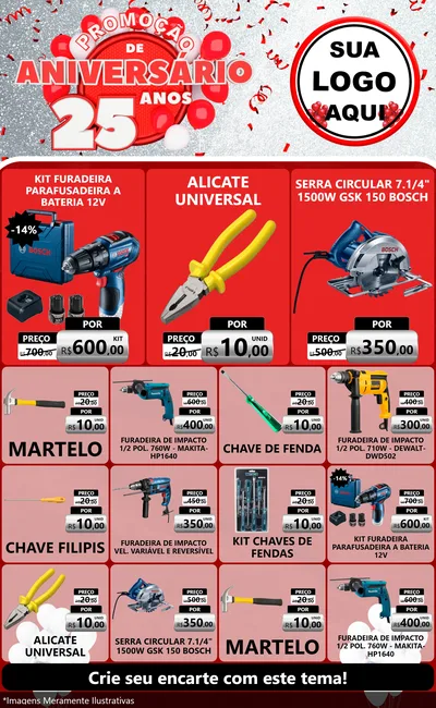 Modelo de Encarte para Encarte Grande com o tema Promoção de Aniversário - 25Anos para Maquinas e Ferramentas