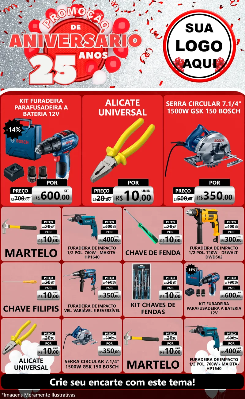 Modelo de Encarte para Encarte Grande com o tema Promoção de Aniversário - 25Anos para Maquinas e Ferramentas