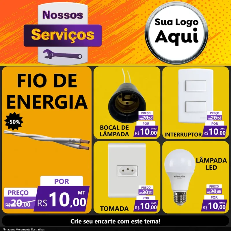 Modelo de Rede Social para Feed Facebook com o tema Nossos Serviços para Materiais Elétricos