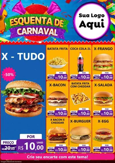 Modelo de Encarte para Encarte A4 Vertical com o tema Esquenta de Carnaval para Hamburgueria