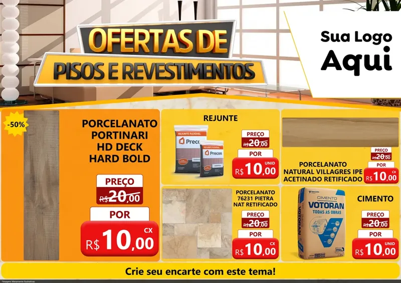 Modelo de Encarte para Encarte A4 Horizontal com o tema Ofertas Pisos e Revestimentos para Pisos e revestimentos