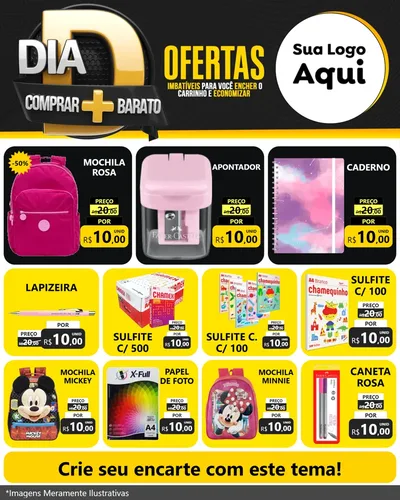 Modelo de Rede Social para Feed Instagram com o tema Dia D Mais Economia para Papelaria