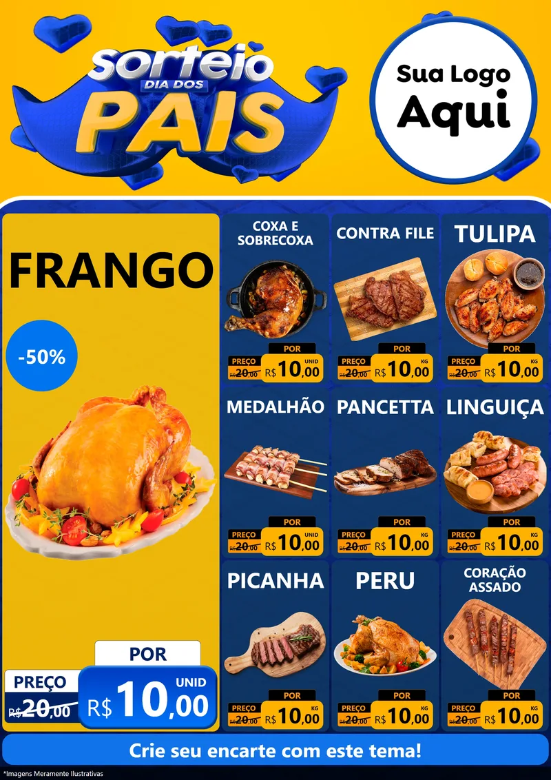 Modelo de Encarte para Encarte A4 Vertical com o tema Sorteio Dia dos Pais para Assados