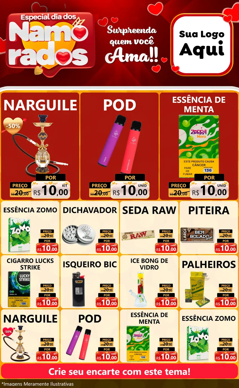 Modelo de Encarte para Encarte Grande com o tema Especial Dia dos Namorados para Tabacaria