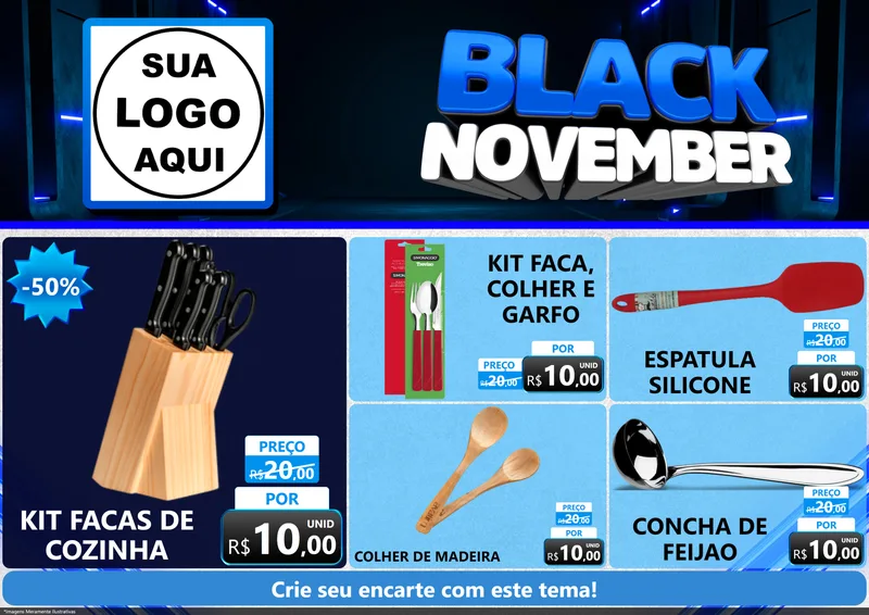 Modelo de Encarte para Encarte A4 Horizontal com o tema Black November para Utilidades Domésticas