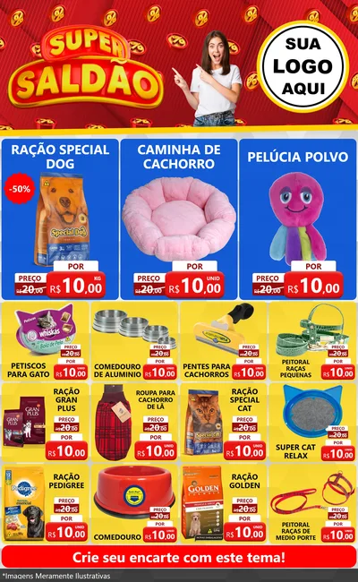 Modelo de Encarte para Encarte Grande com o tema Super Saldão para Pet Shop