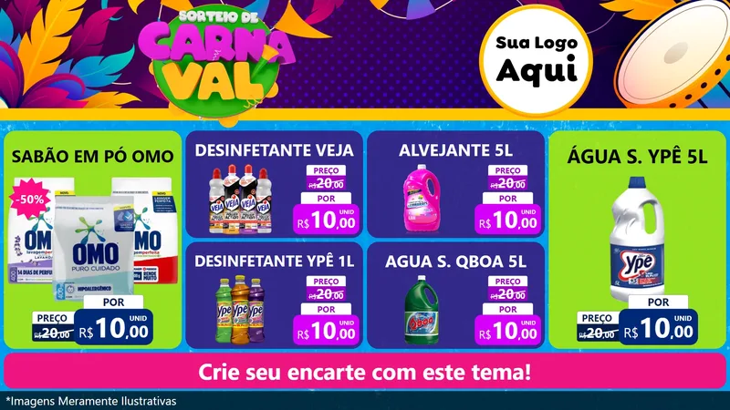 Modelo de TV para TV Horizontal com o tema Sorteio de Carnaval para Produtos de Limpeza