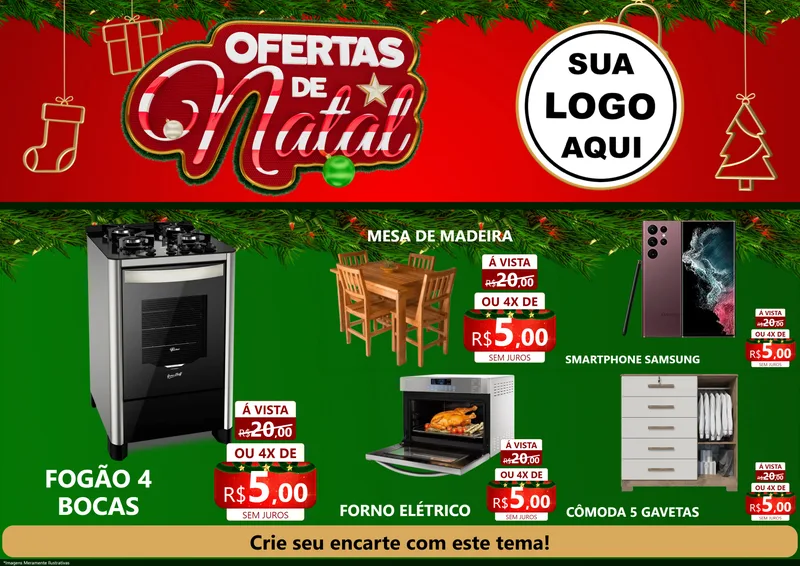 Modelo de Encarte para Encarte A4 Horizontal com o tema Ofertas de Natal para Móveis e Eletro