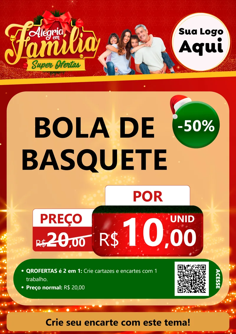 Modelo de Cartaz para Cartaz A4 Vertical com o tema Alegria em Família Super Ofertas - Natal para Artigos Esportivos