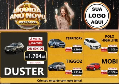 Modelo de Encarte para Encarte A4 Horizontal com o tema Liquida Ano Novo Imperdível para Concessionaria de Carros