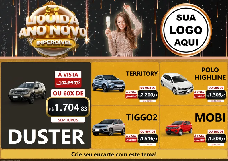 Modelo de Encarte para Encarte A4 Horizontal com o tema Liquida Ano Novo Imperdível para Concessionaria de Carros