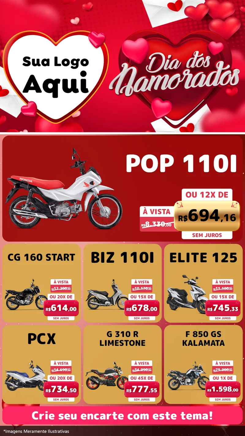 Modelo de Rede Social para Stories com o tema Dia Dos Namorados para Concessionaria de Motos