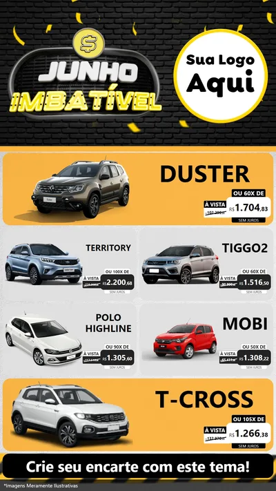 Modelo de TV para TV Vertical com o tema Junho Imbatível para Concessionaria de Carros